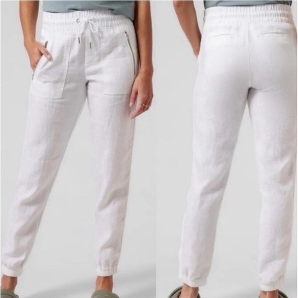 Athleta Pants - Athleta Womens Cabo Linen Jogger Pants Sz 14 White Beachy Summer Casual Festival